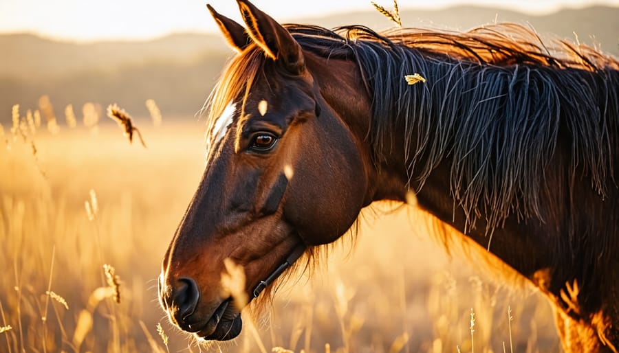 A rare Canadian horse standing in an open field, symbolizing preservation efforts