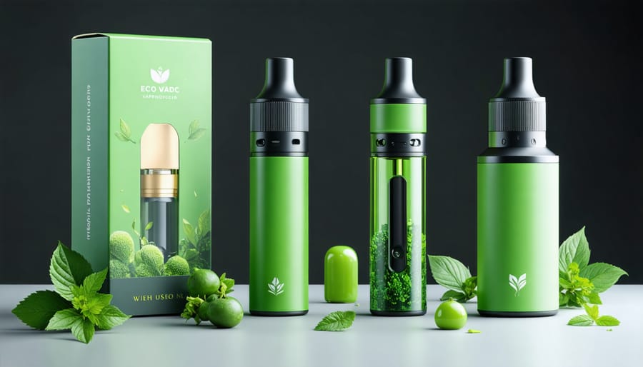 Various eco-friendly vaping products with environmentally conscious packaging