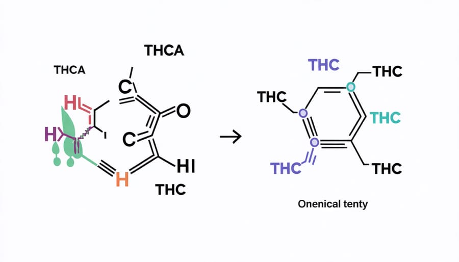 Comparison diagram showing the chemical structures of THCA and THC